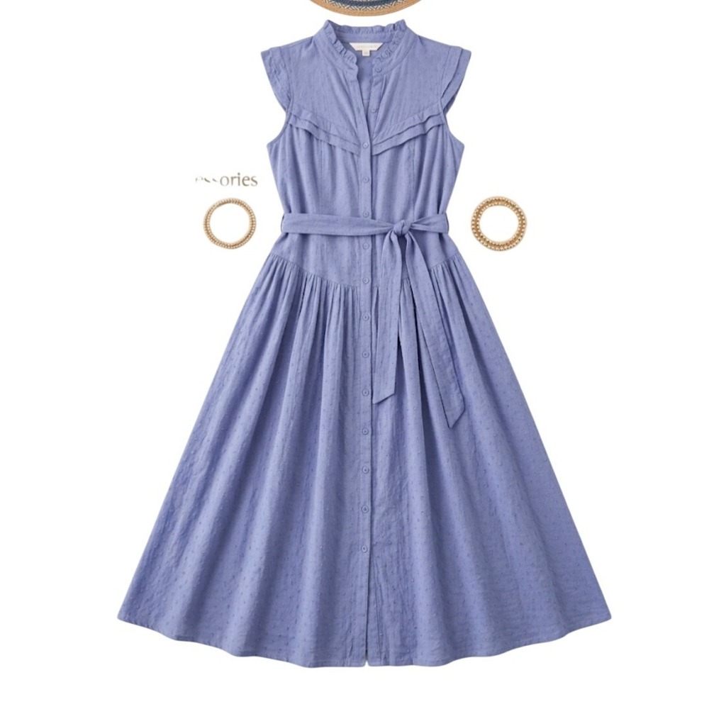 Pamela Love Periwinkle Eyelet Dress Sleeveless Button Front L Retail $425